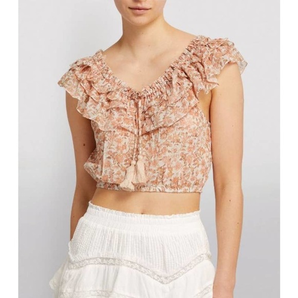 Loveshackfancy Cotton Dorin Crop Top in Vanilla Foam Women's Size L NWT - Picture 1 of 10